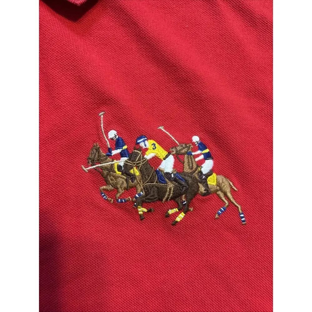 VTG Polo Ralph Lauren Polo Shirt Mens Large Tall Red Polo Match 3 Patch Stampede